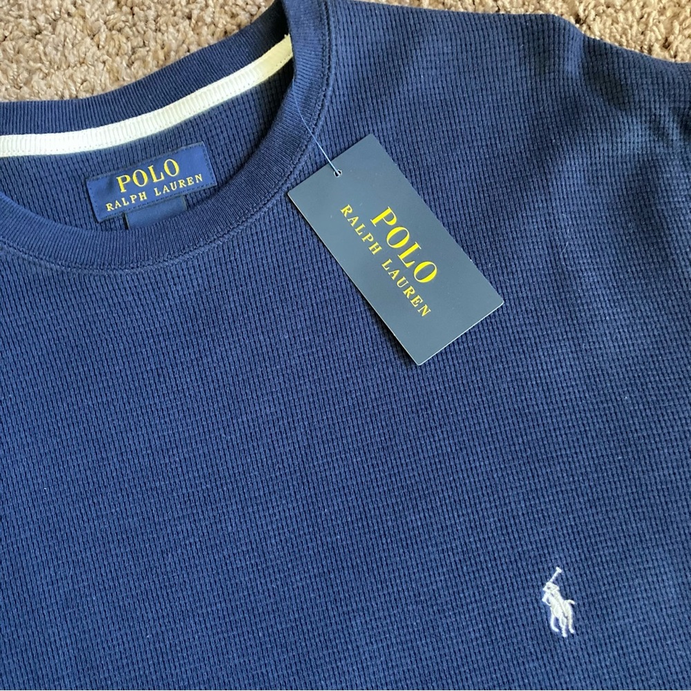 💥SOLD💥 POLO Ralph Lauren Waffle Short Sleeve Navy White Size M - Picture 2 of 5